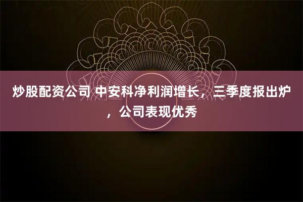 炒股配资公司 中安科净利润增长，三季度报出炉，公司表现优秀